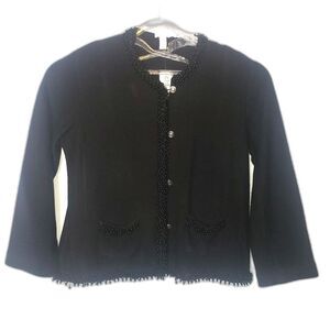 Chicos Jazzy Jewel Black Wool Embellished Beaded Cardigan Jacket Size 3